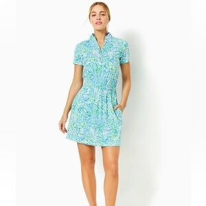 Lilly Pulitzer Love Luxletic Dress Hydra Blue Dandy Lions